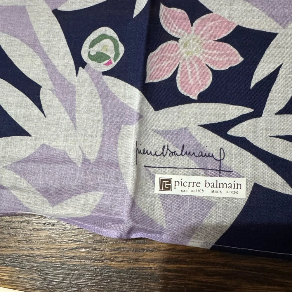 Pierre Balmain Cream, Purple and Navy Scarf Pocket Square